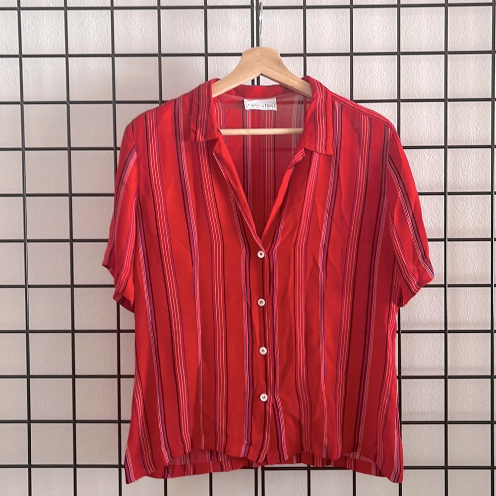 VTG Christian Dior Red Stripe Sheer Blouse